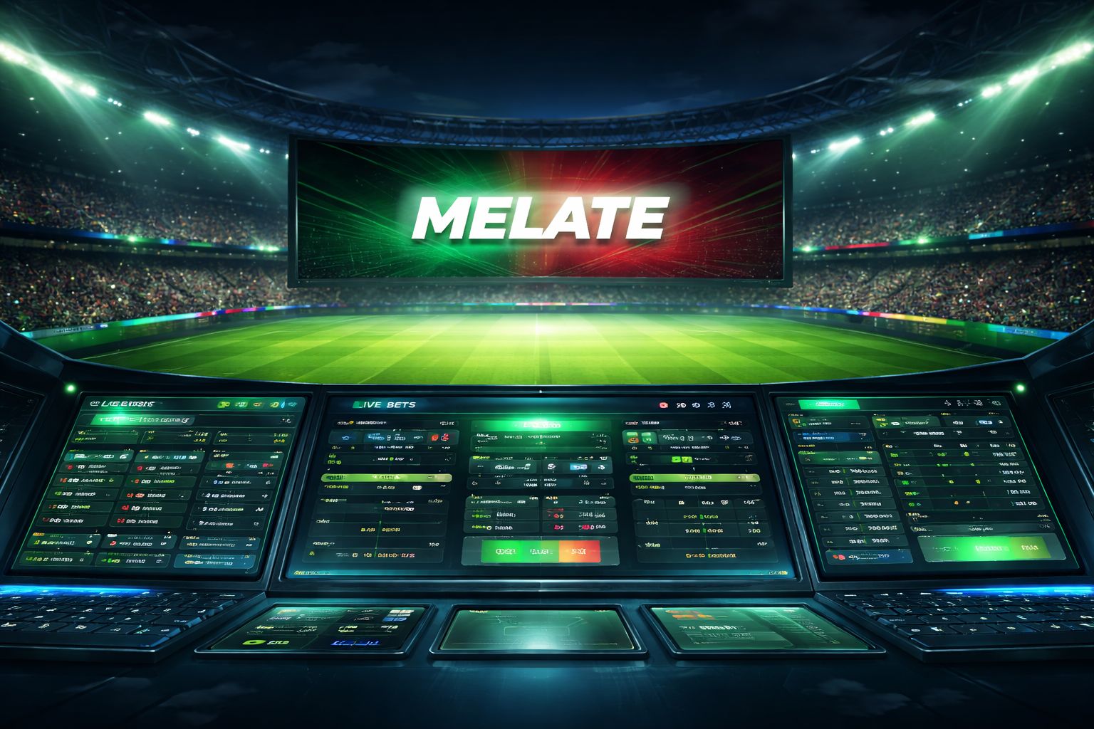 Panel de apuestas deportivas MELATE con vista de partido en vivo